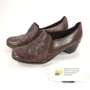 Clarks Partridge Slip On Casual Block Heel Loafer Womens Size 8 89488 Brown